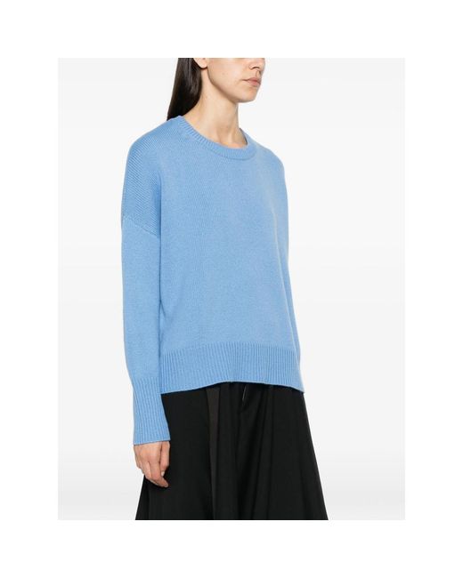 Lisa Yang Blue Mila Ribbed-Knit Crew-Neck Sweater