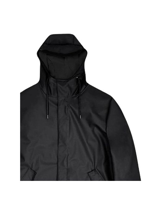 Rains Black Fishtail-Hem Drawstring-Hood Parka for men