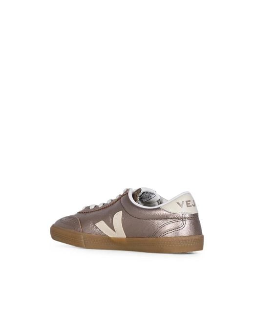 Veja Brown Volley Metallic Leather Sneakers