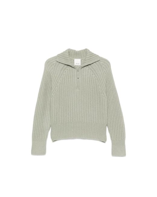 Allude Green Ribbed-Knit Zip-Up Sweater
