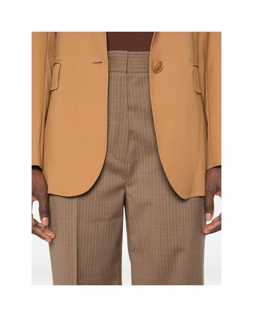 Max Mara Brown Stripe-Pattern Straight-Leg Trousers