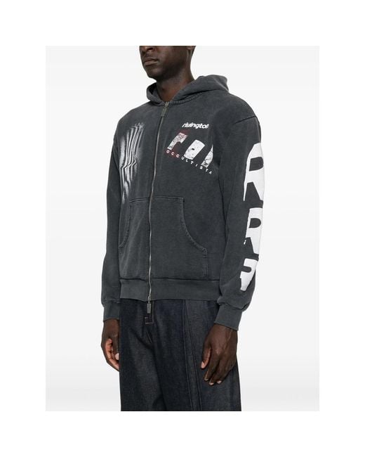 RIVINGTON roi Rebis Black Graphic-Print Zip-Up Hoodie for men