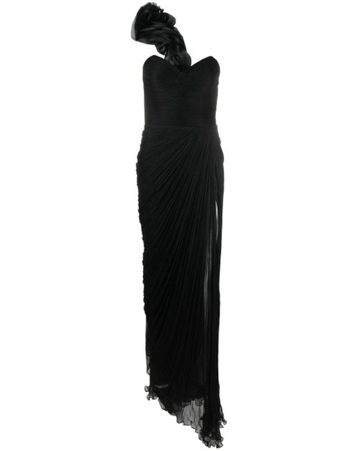 IRIS SERBAN Black Miranda Scarf-Embellished Silk Gown
