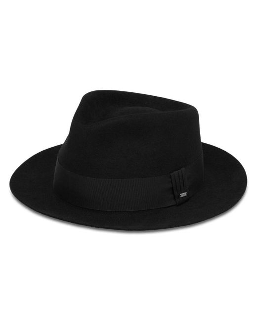 Saint Laurent Black Logo-Plaque Felted Hat for men