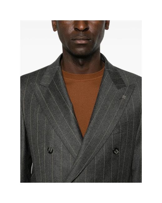Tagliatore Gray Stripe-Pattern Double-Breasted Suit for men