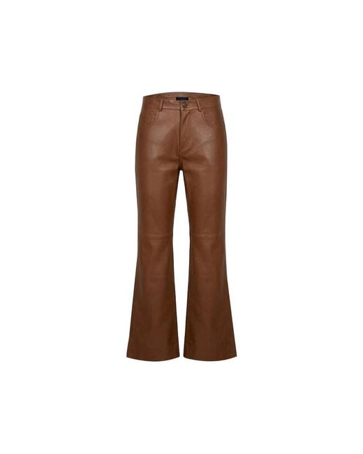 Haikure Brown Flora Leather Trousers