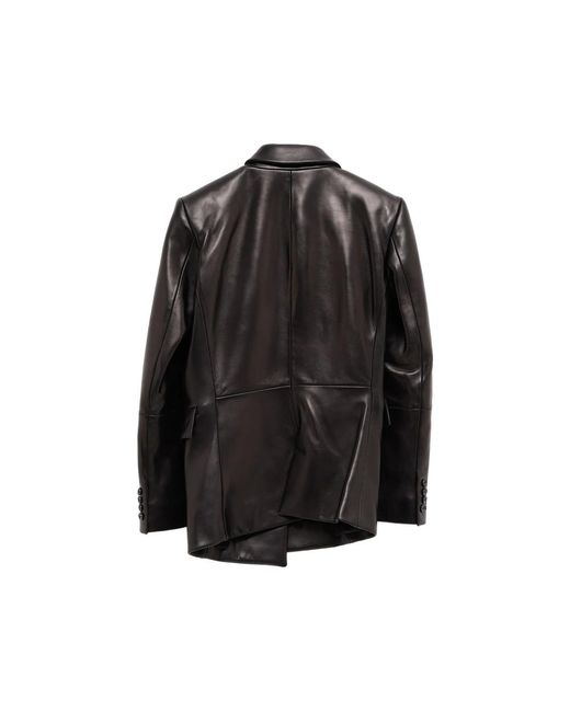 Khaite Black Double-Breasted Leather Blazer