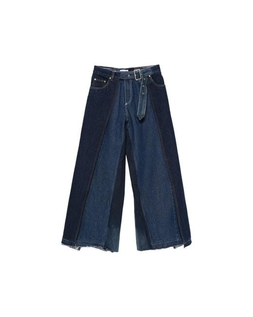 Facon Jacmin Blue Layered-Design Wide-Leg Jeans