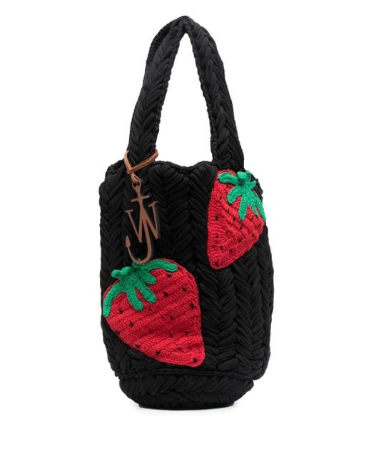 JW Anderson Cotton Strawberrymotif Crochet Tote Bag in Black for Men