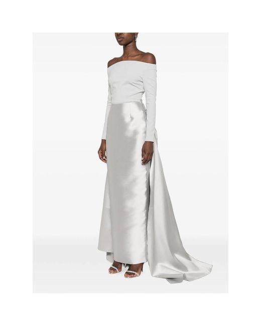 Solace London White Off-Shoulder Draped Gown Maxi Dress
