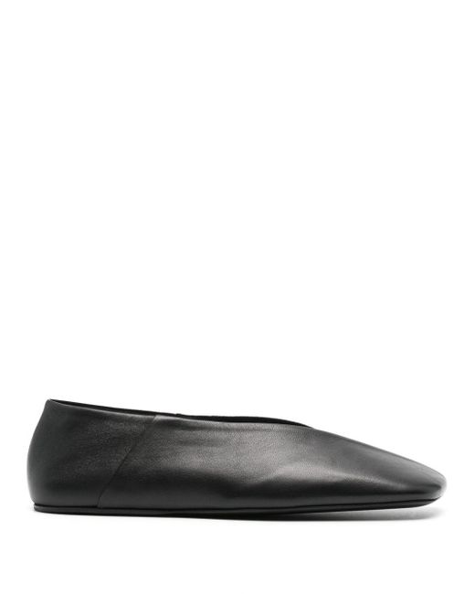 Jil Sander Black Square-Toe Leather Ballerina Shoes