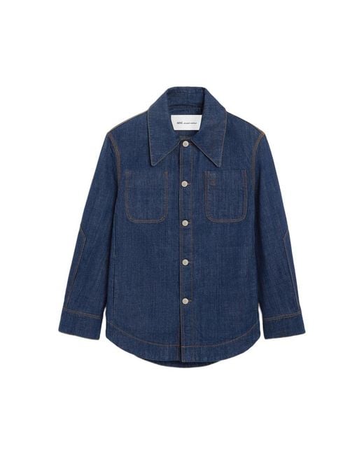 AMI Blue Ami De Coeur Buttoned Overshirt for men