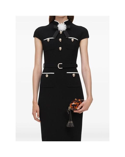 Self-Portrait Black Wool Crepe Midi Dress