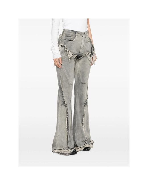Rick Owens Gray Fringe-Trimmed Bootcut Jeans