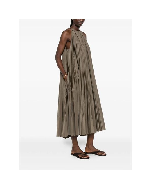 Max Mara Brown Pleated Halterneck Midi Dress