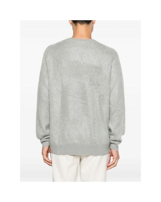 Soft Goat Gray Crew Neck Brushed-Knit Sweater for men