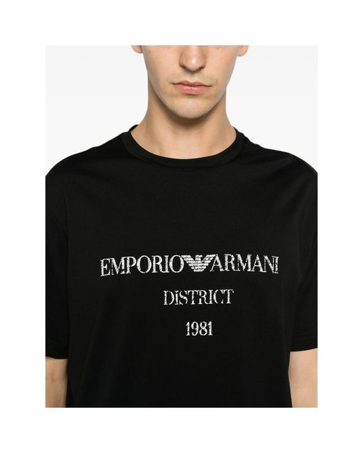 Emporio Armani Black Logo-Print Crew-Neck T-Shirt for men