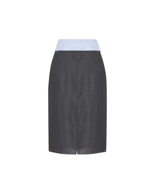 Prada Gray Button-Down Layered-Effect Midi Skirt