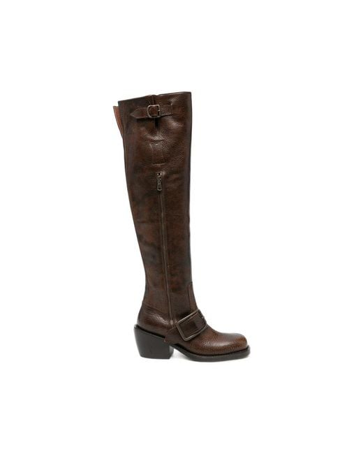 Dries Van Noten Brown Buckle-Detail Pebbled Leather Boots