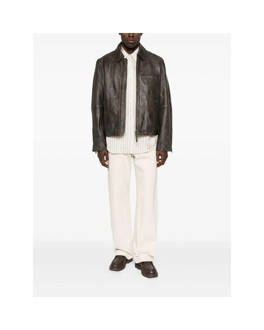 Samsøe & Samsøe Gray Sacliff X Zip-Front Leather Jacket for men