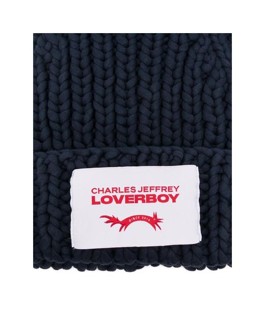 Charles Jeffrey Blue Chubby Logo-Patch Beanie Hat for men