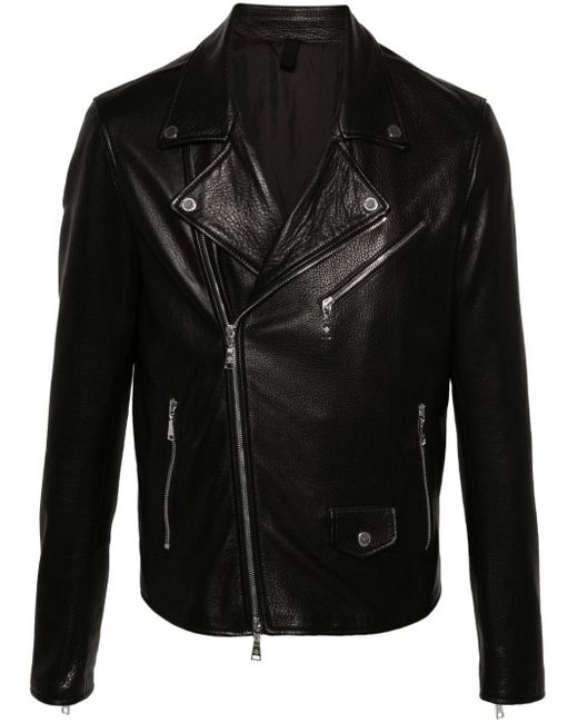 Tagliatore Black Leather Biker Jacket for men