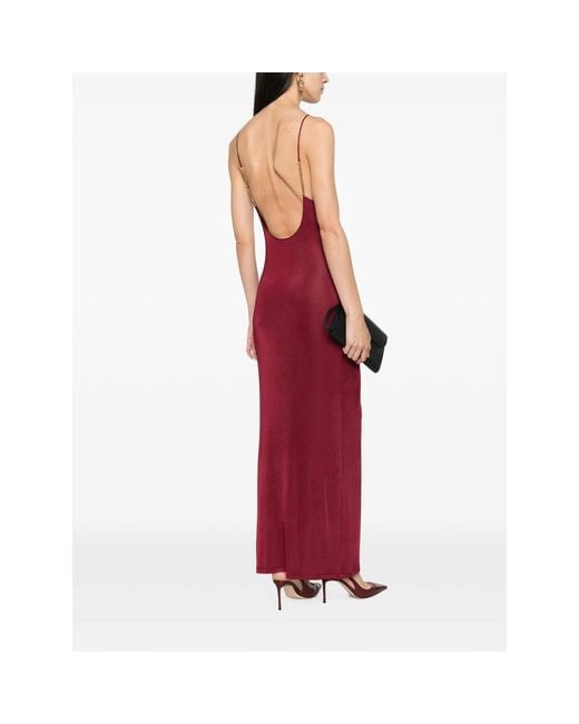 Saint Laurent Red Chain-Link-Strap Open-Back Maxi Dress
