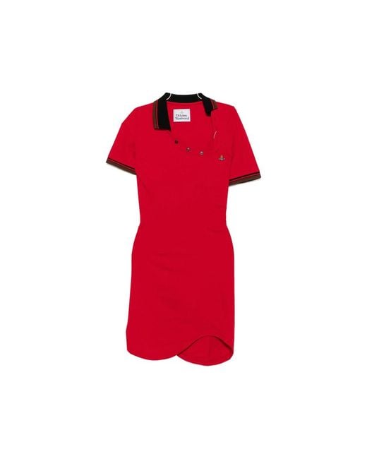 Vivienne Westwood Red Asymmetric-Neck Polo Mini Dress