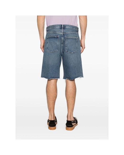 Agolde Blue Anson Frayed Shorts for men