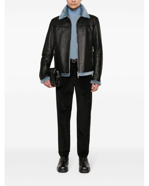 Tagliatore Black Zip-Up Leather Jacket for men