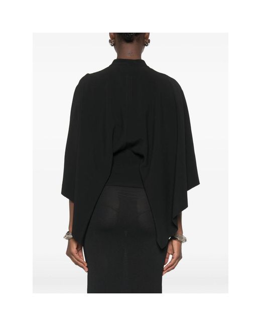 Rick Owens Black Knotted-Waist V-Neck Blouse