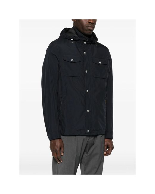 Moorer Blue Hooded Pocket Jacket for men