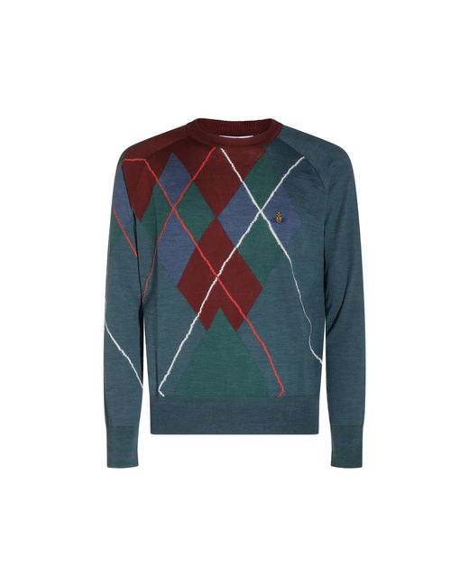 Vivienne Westwood Blue Argyle-Pattern Orb-Embroidered Sweater for men