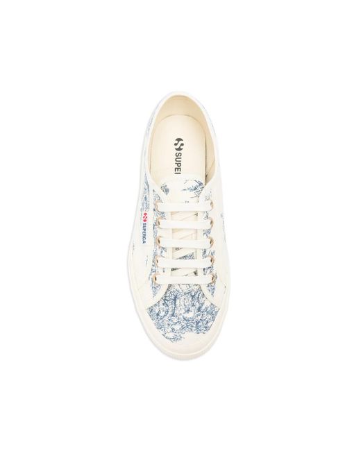 Superga White Toile De Jouy Printed Lace-Up Sneakers