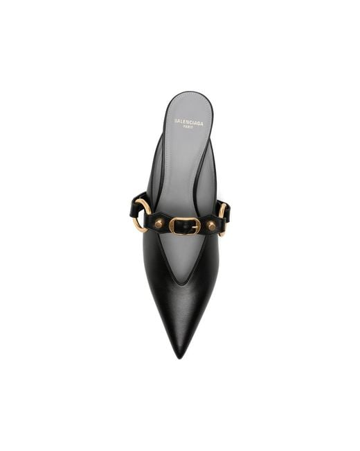 Balenciaga Black City Buckle-Detail Pointed-Toe Mules