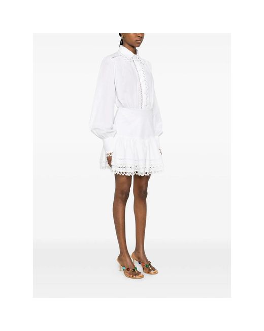 LES FILLES D'EVA White Lace-Trim Mini Dress