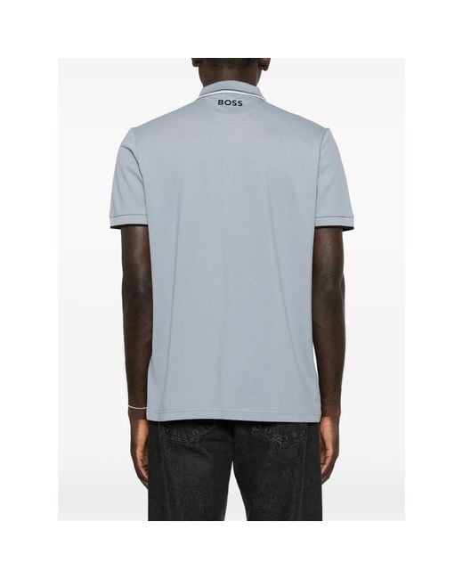 Boss Blue Logo-Print Tipped Polo Shirt for men