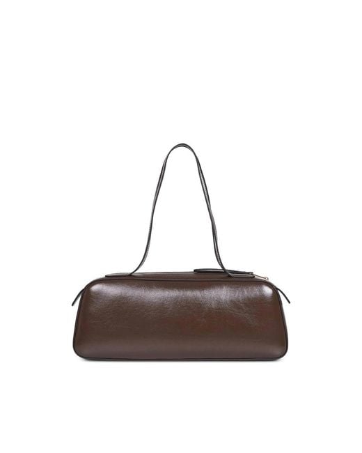 Khaite Brown Simona Crackle Patent Elongated Tote Bag