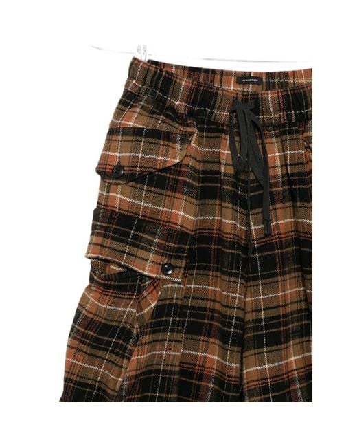 R13 Brown Check-Pattern Cargo Shorts for men