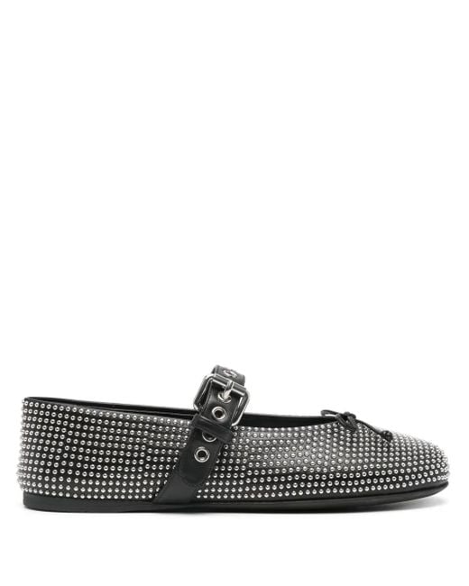 Miu Miu Black Embellished Leather Ballet Flats