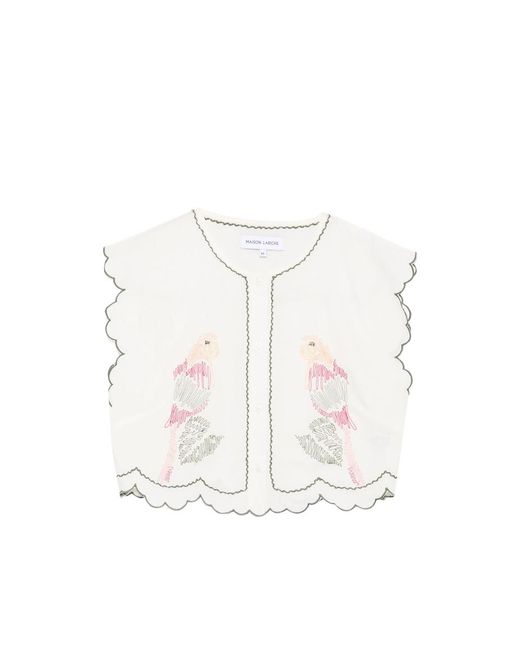 Maison Labiche White Embroidery Scalloped Top