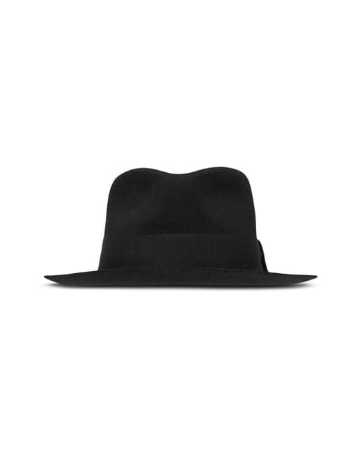 Saint Laurent Black Logo-Plaque Felted Hat for men