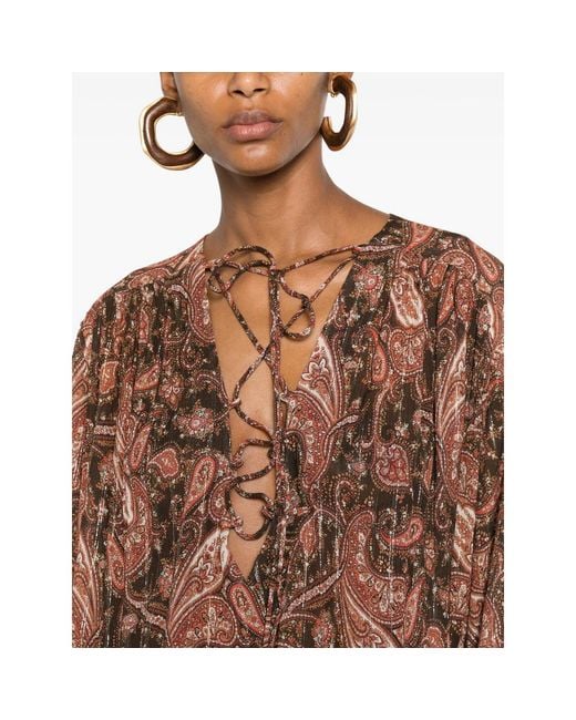 ANDAMANE Brown Indira Paisley-Print Lace-Fastening Mini Dress
