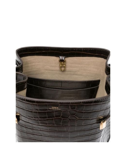 Totême Black Belted Crocodile-Embossed Bucket Bag