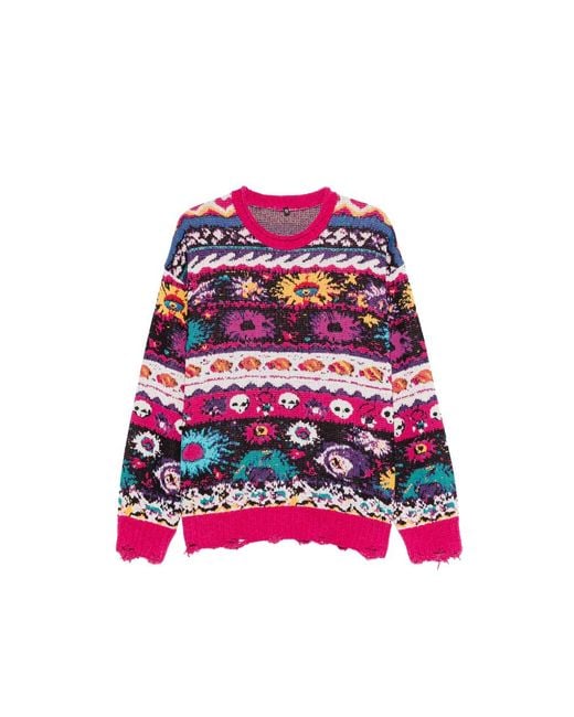 R13 Pink Floral Distressed Sweater for men