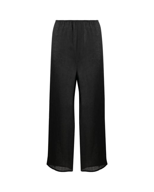 Baserange Black Domond Wide-Leg Linen Trousers