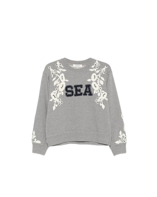 Sea Gray Floral-Embroidered Sweatshirt