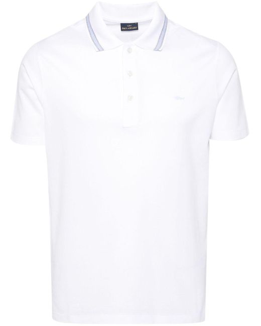 Paul & Shark White Logo-Patch Piqué Polo Shirt for men