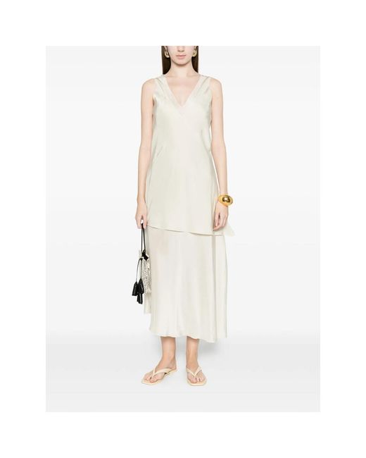 Barena White Nova V-Neck Asymmetric Dress
