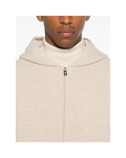Fedeli Natural Hooded Zip-Front Jacket for men